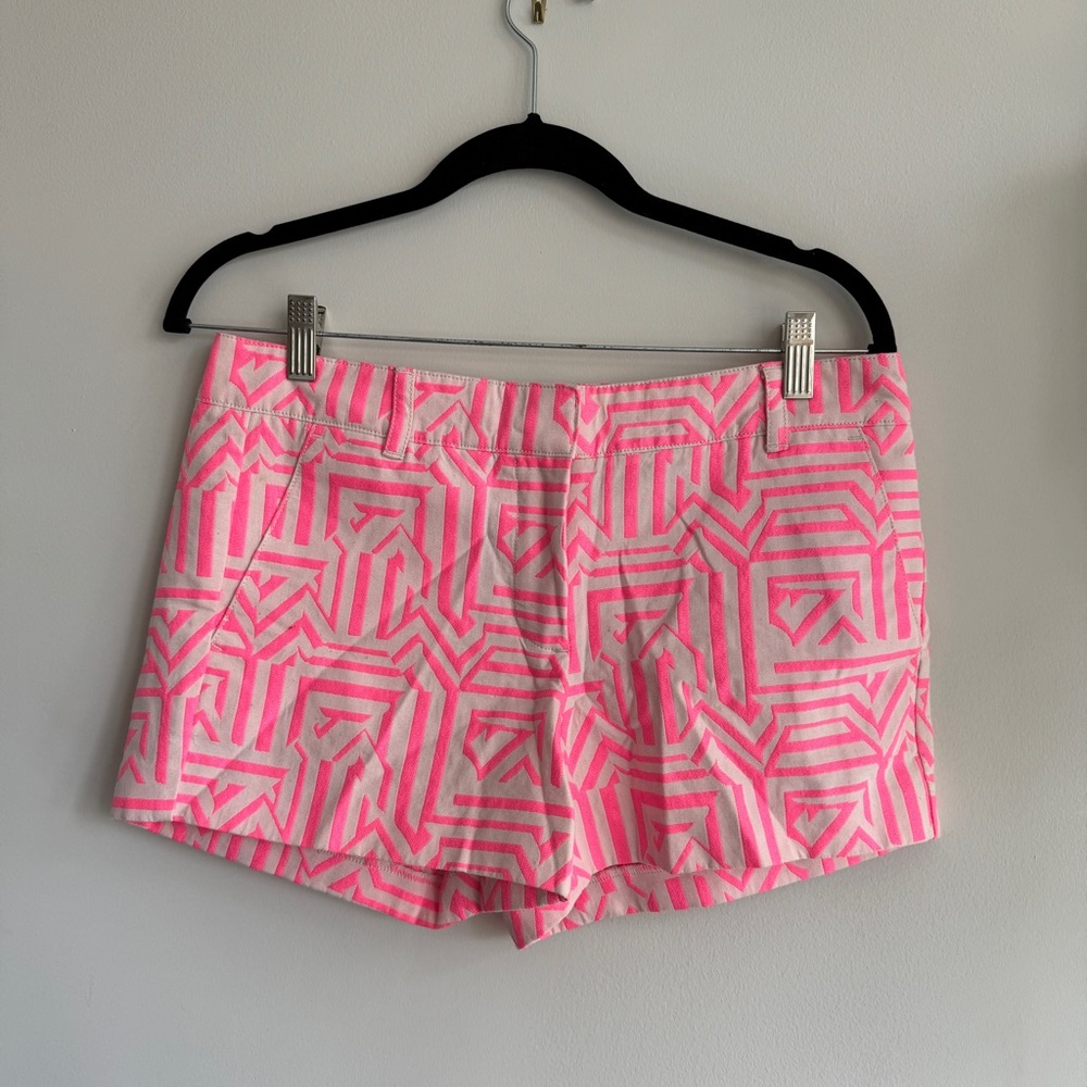 JCrew Pink Mini Shorts w/ Geometric Embroidery Pattern